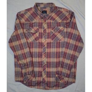 PRANA Men's Western Plaid Pearl Snap Shirt L/S Blue Purple Red Sz Large